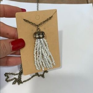 Sugarfix white glass sead bead tassel long crystal
